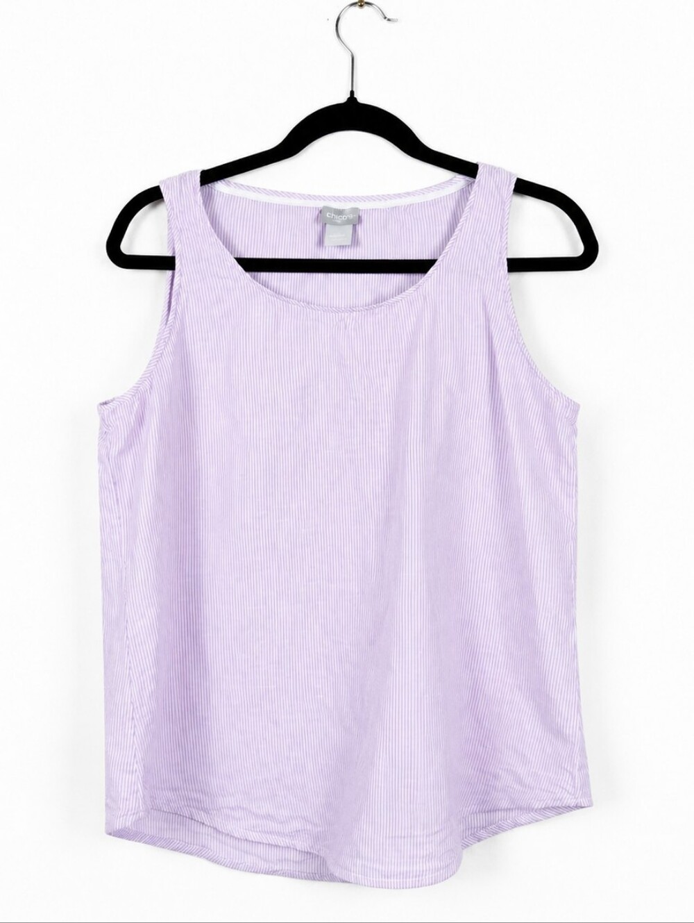 Chico's Linen Cotton Purple Stripe Tank Top Sleeveless Coastal Summer Size 1 M